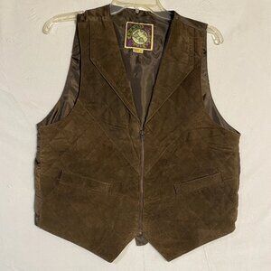Vintage Learsi Suede Leather Vest Womens M Brown Zip Front Lined Western Cowboy